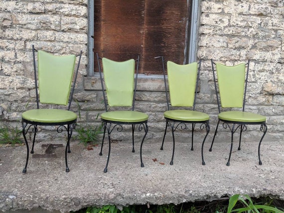 4 Mcdade Avocado Green Mid Century Modern Chairs Patio Dining Etsy