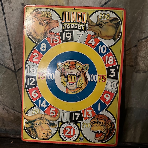 1940s Antique Circus Arcade Shooting Gallery Target Jungo Lion Tiger Advertising Game