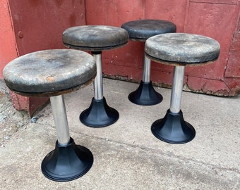 4 Antique Ice Cream Parlor Stools Bar Chairs Soda Fountain Cast Iron Industrial