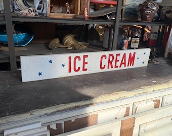 1960s ICE CREAM/Grand Prize Wooden Folk Art Sign Carnival Amusement Park Sign