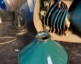 1940s Gas Station Industrial Bar Green Metal Lamp Shade OC White Fairies