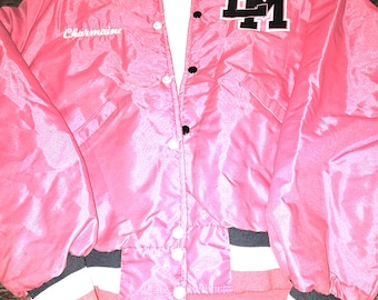 Vintage Red Letterman Varsity Bomber Jacket LM Charmaine Snap Front Coat