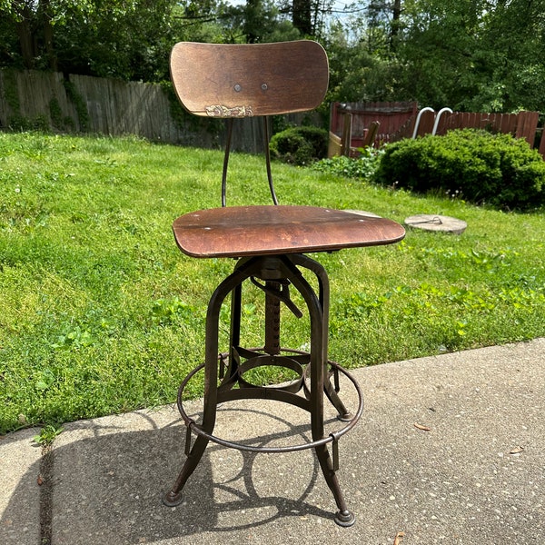 Antique Toledo Uhl Drafting Chair Stool Office Study Industrial Kitchen Bar Desk Drafting Table