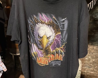 VTG Original 3-D emblem Born Wild T-Shirt Black XL Harley Davidson Biker Eagle Daytona Beach FL