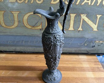 Antique Spelter Ornate Caduceus Cherub Angel Handle, Urn Pitcher Victorian Decor