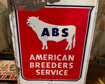VTG ABS Farm Service Metal Embossed Farm Sign Cow Cattle Sires Farmhouse