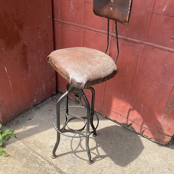 Antique Toledo Uhl Drafting Chair Stool Office Study Industrial Kitchen Bar Desk Drafting Table