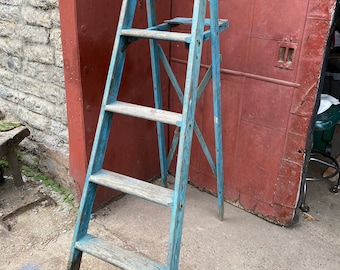 1900s Robin Egg Blue Ladder Primitive Farmhouse Rustic Porch Antique Blanket Quilt