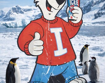 Vintage ICEE Polar Bear Sign Drink Ad 1990s Store Display Carboard Kitchen Decor