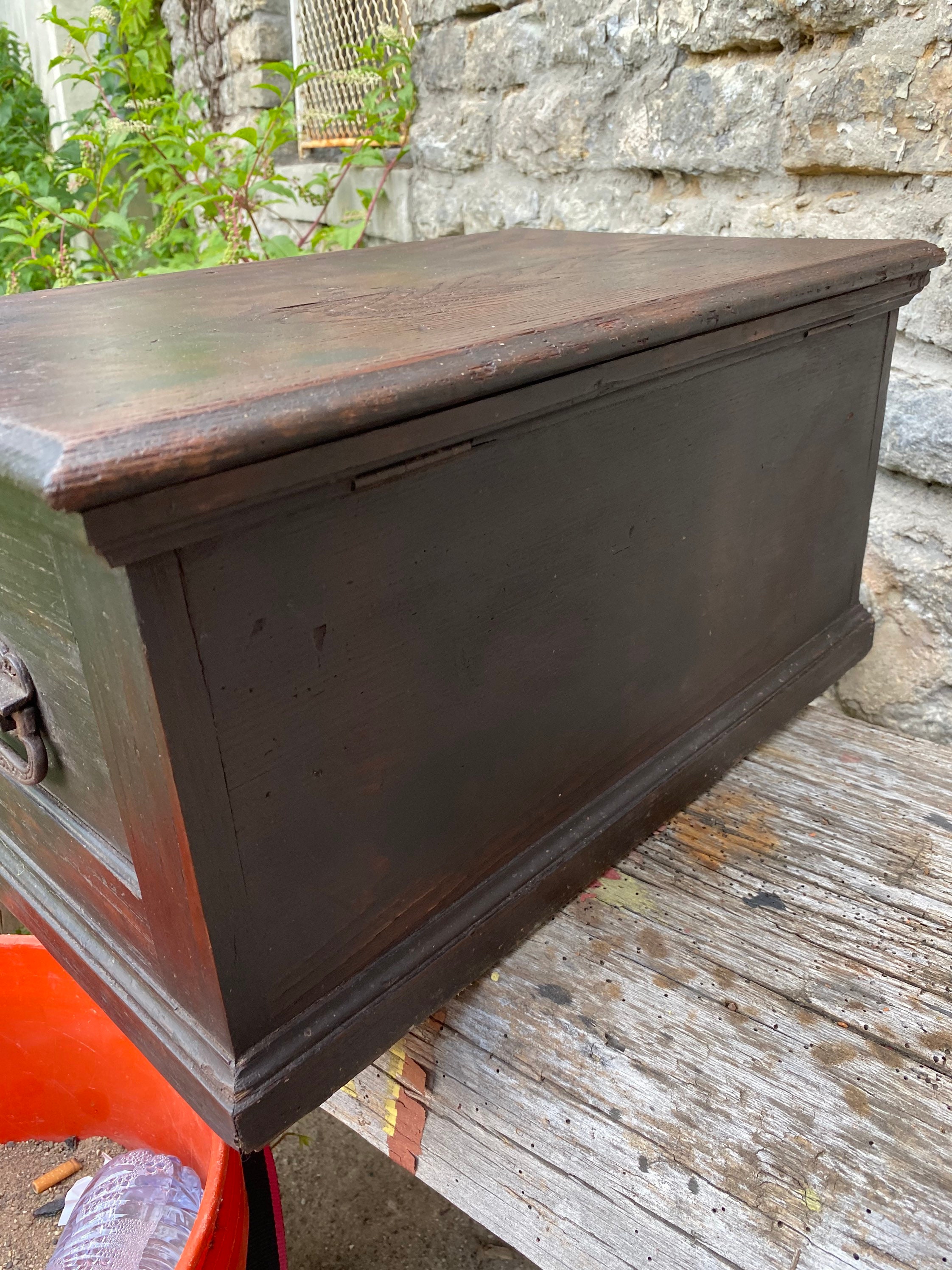 Antique 1890's Oak Machinist Chest Tool Box Cabinet