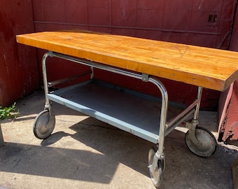 1940s Industrial Kitchen Island Workbench Farmhouse Country Primitive TV Cart