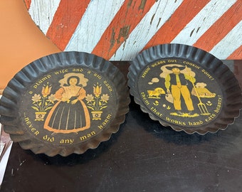 A Pair Of  Tole Twins Amish Pie Tin Country Kitchen Pennsylvania Farmhouse