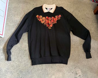 Vintage Missoni Sport Embroidered Leaf Sweatshirt, Women's, Black, Pullover, XL