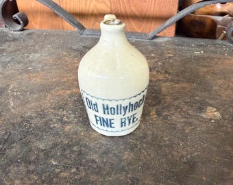 Vintage Miniature Stoneware Whiskey Jug “Old Hollyhock Fine Rye” Advertising Bottle