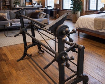 1920s LM Prince Drafting Table Cast Iron Cranking Industrial Office Desk Kitchen Art Easel TV Stand