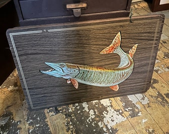 1970s Rainbow Musky Sign Fishing Bait and Tackle Shop Advertising Fish