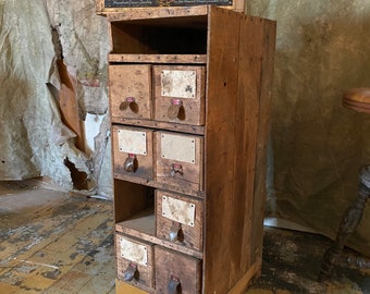 1930s Pine Shoe Crate Cabinet Apothecary Industrial Card Catalog Depression Era Shoe Crate