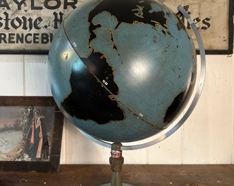 Rare 1940s Slate Chalkboard World Globe W/ Stand Industrial Study School Geography Teacher Teaching Tool Study Decor