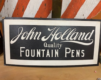 1940s John Holland Pens Sign Advertising Antique Office Fountain Rare Country