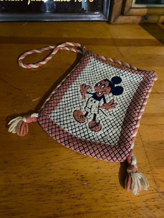 1960s Mickey Mouse Crochet Clutch Bag Purse Handma
