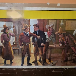 Vtg 1900s Wild West Show Stock Poster Saloon Scene Cowboy Cowgirl Man Cave