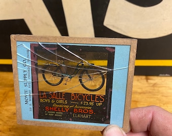 1930s La Salle Bicycle glass Movie THEATRE advertising Glass Slide Bike Indiana