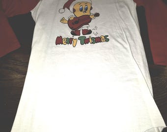 VTG Looney Tunes Tweety Bird Christmas Raglan Sleep Shirt "Merry Twismas" OSFM