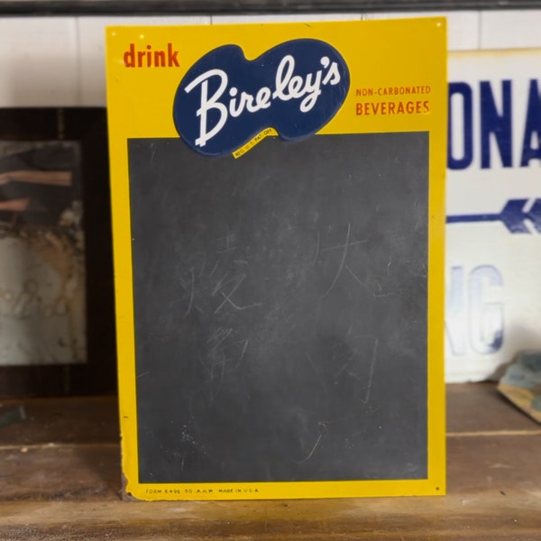 Vintage 1960s Drink BIRELEY'S Chalkboard ADVERTISING Tin Menu Sign Soda Cafe Bar Rare