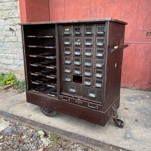 1880s Library/Courthouse card catalog cabinet Cart Berger Company Canton OH Japan Finish Roll Top