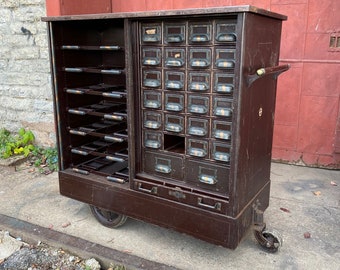 1880s Library/Courthouse card catalog cabinet Cart Berger Company Canton OH Japan Finish Roll Top
