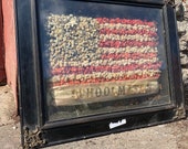 1900s Victorian Dried Flower American Flag DIORAMA Folk Art shadow box Country Early American Primitive Schoolmates