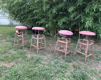 Set of 4 1930s Industrial Adjustable Drafting Spring Stools by American Cabinet Co. Office Bar