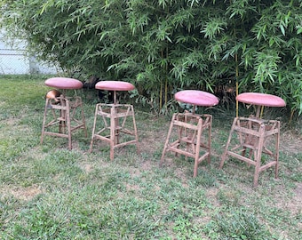 Set of 4 1930s Industrial Adjustable Drafting Spring Stools by American Cabinet Co. Office Bar