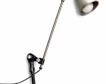 Vintage Industrial Articulating Wall Lamp | Adjustable Brass Task Light | Machine Age Workshop Lighting | Factory Sconce | Mid Century