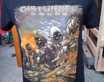 Disturbed Band T-Shirt Men's Medium, Black, Tour Dates, Graphic Heavy Metal Tee