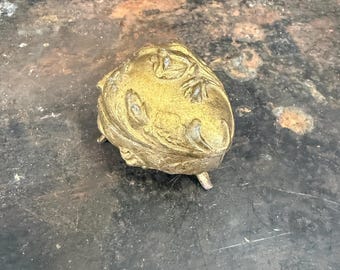 Antique Art Nouveau Gilt Bronze Footed Trinket Box French Figural Jewelry Pill Casket