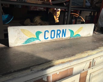 1960s CORN Carnival Folk Art Amusement Park Sign Farmhouse Kitchen Decor Rustic Wall
