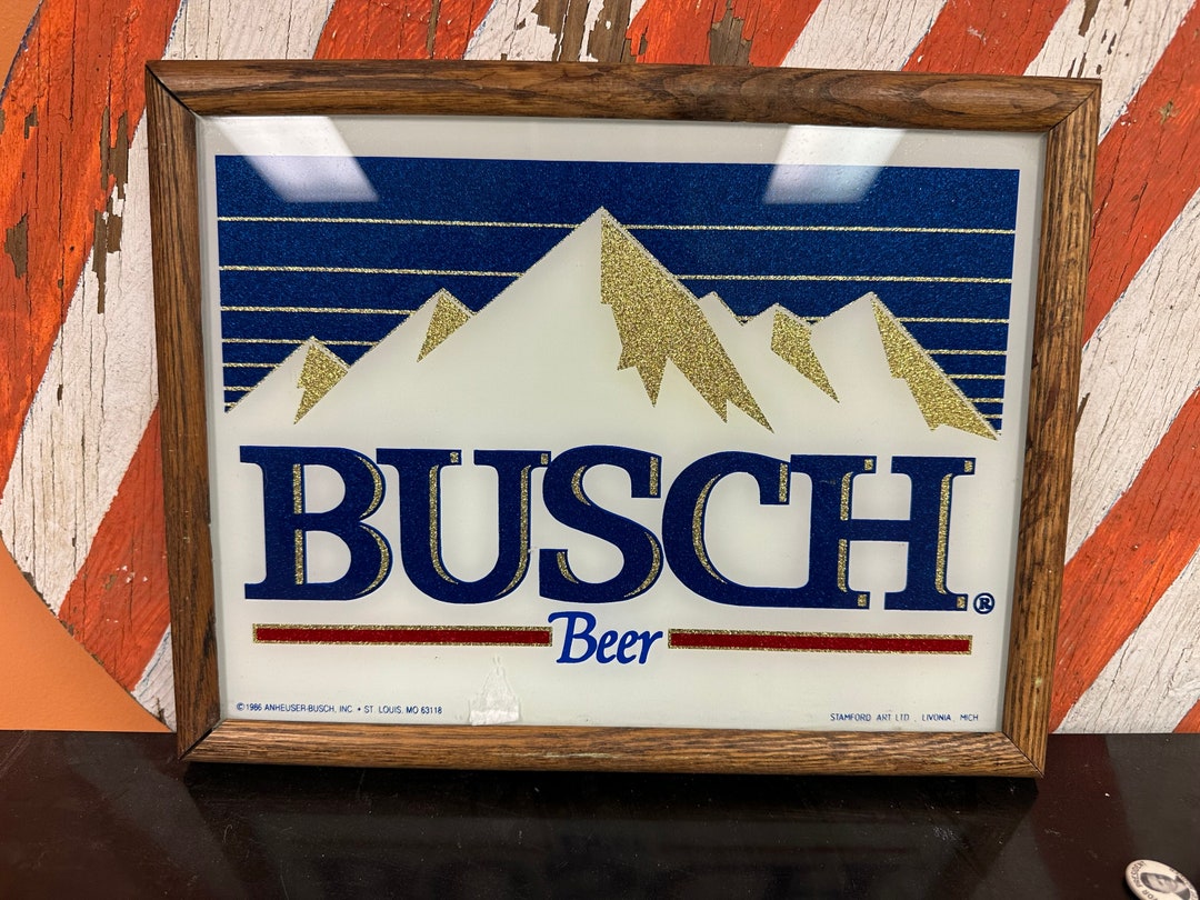 Vintage Busch Beer Mirror Sign Bar Advertising Colorado Union Made