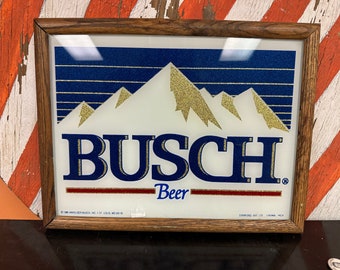 Vintage Busch Beer Mirror Sign Bar Advertising Colorado Union Made 1980s