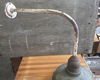 Antique Factory Explosion Proof Gooseneck Pendant Light, Porcelain Green Shade 2