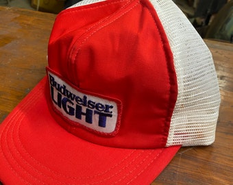 Vintage 1990s Bud Light Budweiser Beer Snapback Red And White Trucker Hat Bar