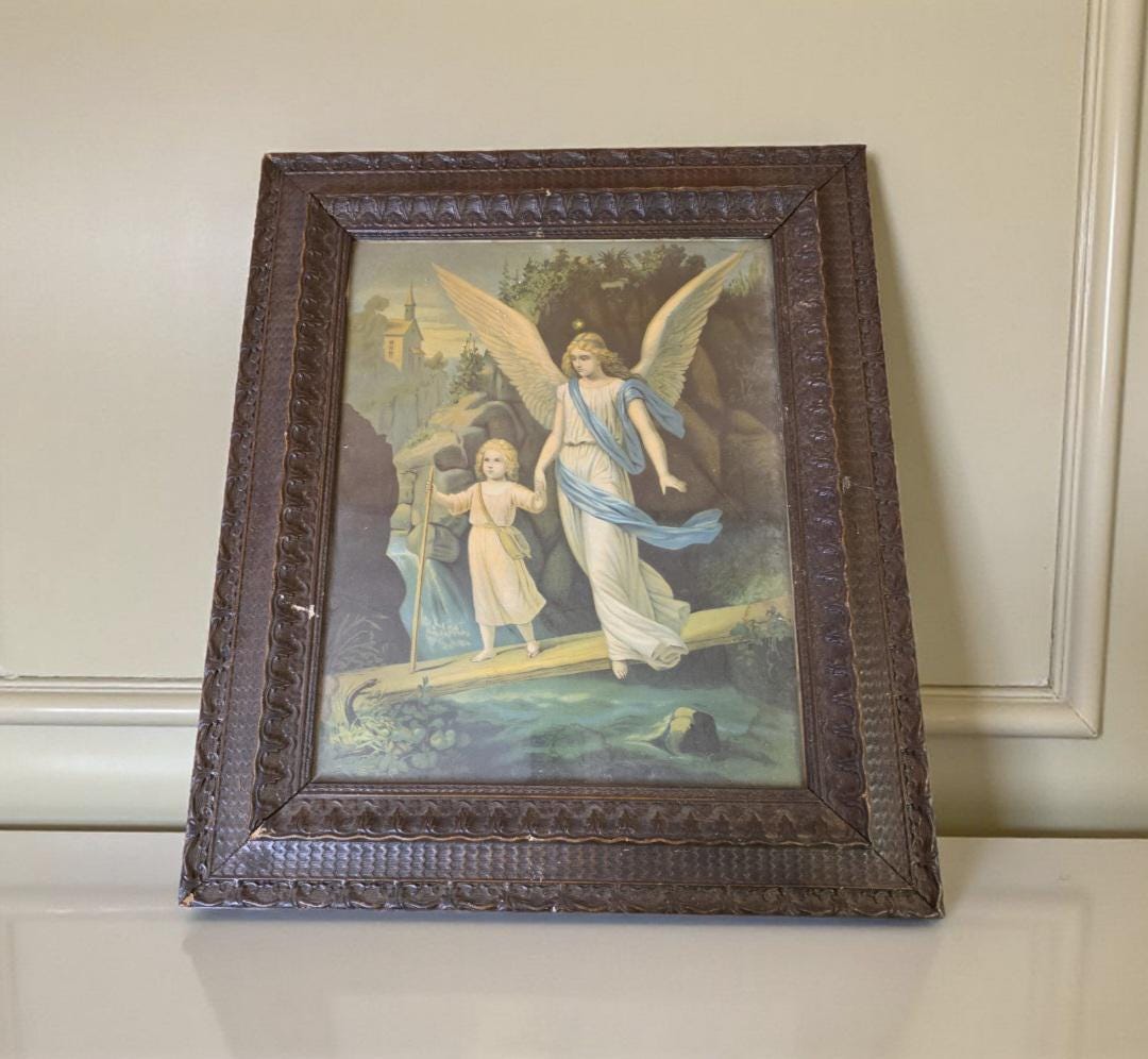 VTG 1920s the Guardian Angel Print H. Zabateri Hans Zatzka Framed