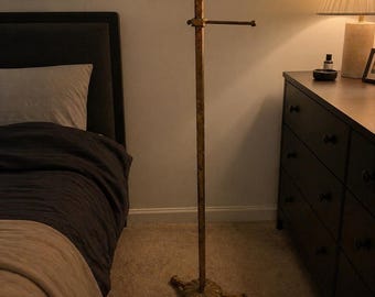 Vintage Brass Coat Rack Adjustable Valet Stand Entryway Clothing Rack Mid Century