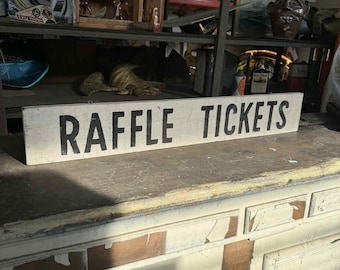 VTG Raffle Tickets Wooden Carnival Sign Hand Painted Gambling Bar Man Cave Decor