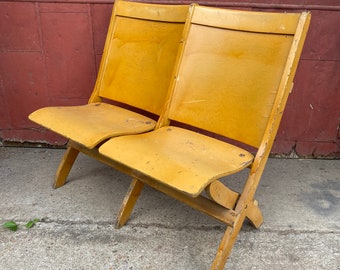 Antique Rare 1920s Yellow Theater Seats Great For Mud Rooms Entry Ways or Porch Industrial Country Farmhouse