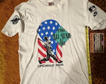 VTG 1988 MLB All Star Game T-Shirt Cincinnati Reds Nike USA Flag Baseball Tee