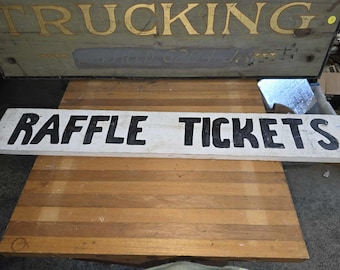 VTG Raffle Tickets Carnival Wooden Sign Hand Painted Gambling Bar Man Cave Decor