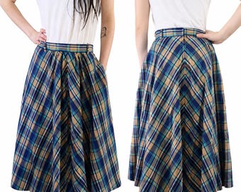 Vintage Pan-Ther Plaid Wool Blend Midi Skirt Red Black A-Line Cottagecore Retro