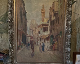 Original Josef Brunner Wienna 1884-1962 Oil Painting Moroccan Scene 4’x3’