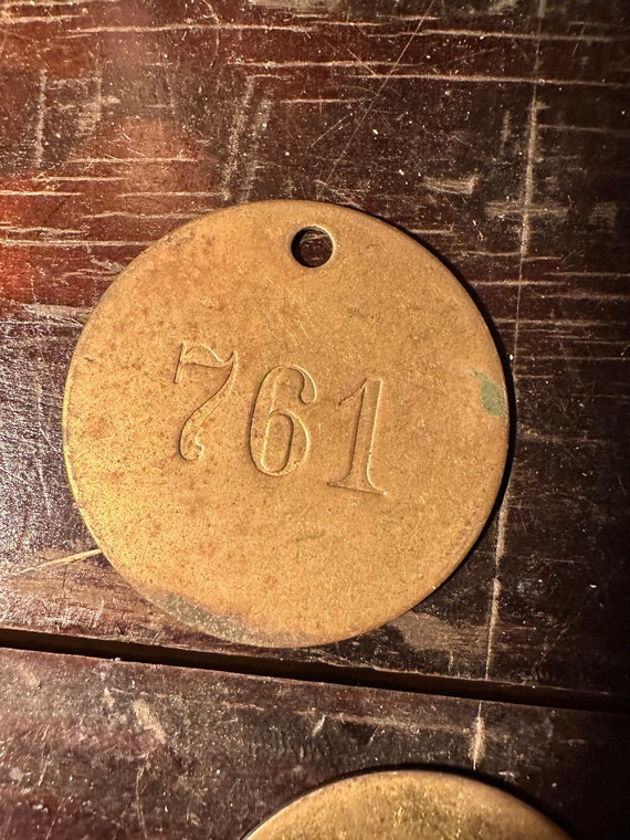 Number 761 Tag Brass VTG Numbered Keychain Cattle… - image 2